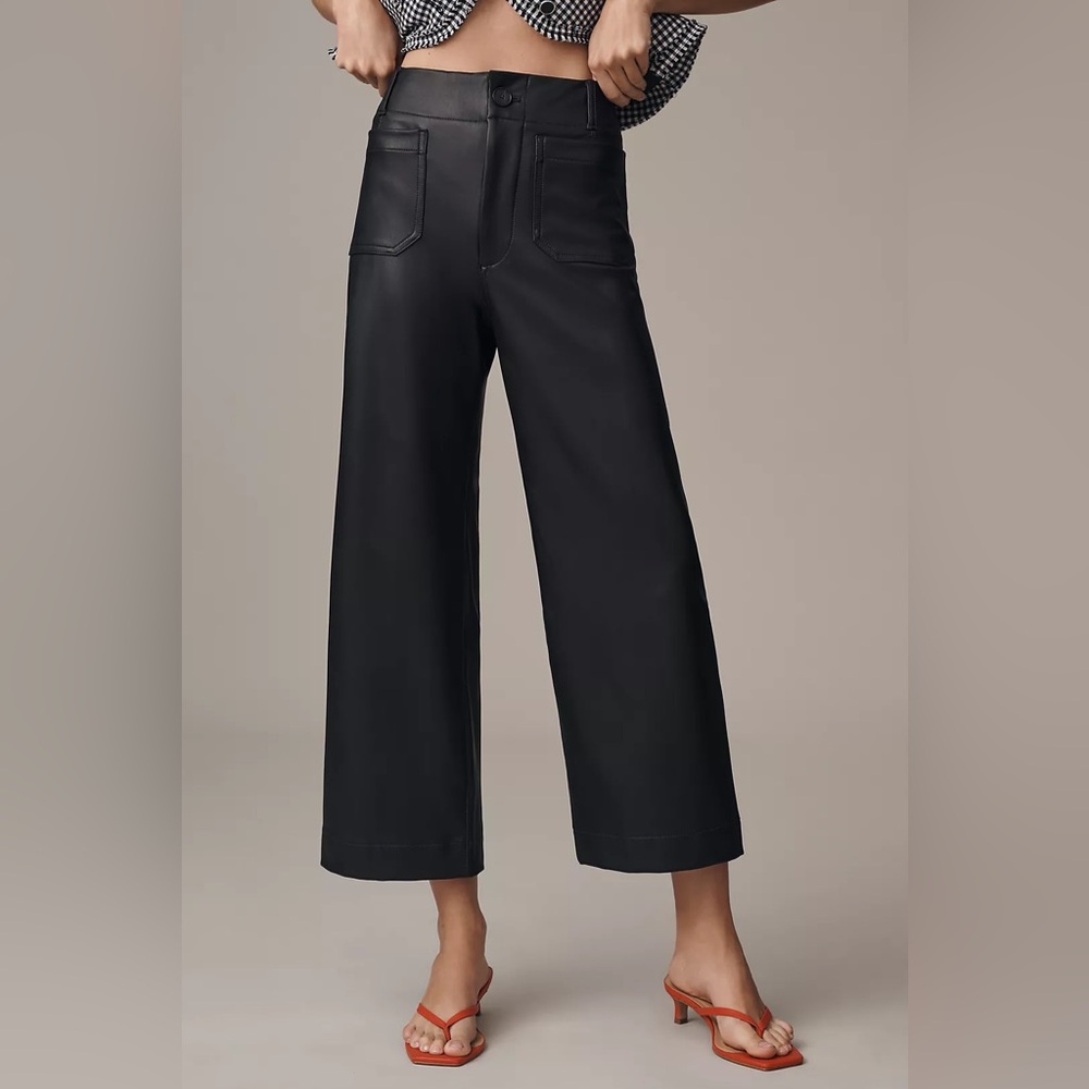 Anthropologie || Maeve The Colette Faux Leather Crop Wide-Leg Pants Black 31
